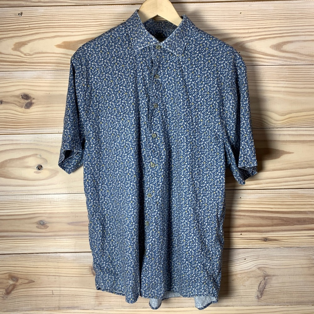 Johnnie-O Hangin Out Shirt Men L Blue Floral Short Sleeve Button Down Preppy